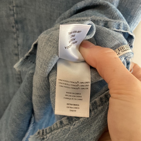 Rails Zimi chambray Medium Vintage Wash V-Neck Bell sleeve oversized top XS - Picture 5 of 5